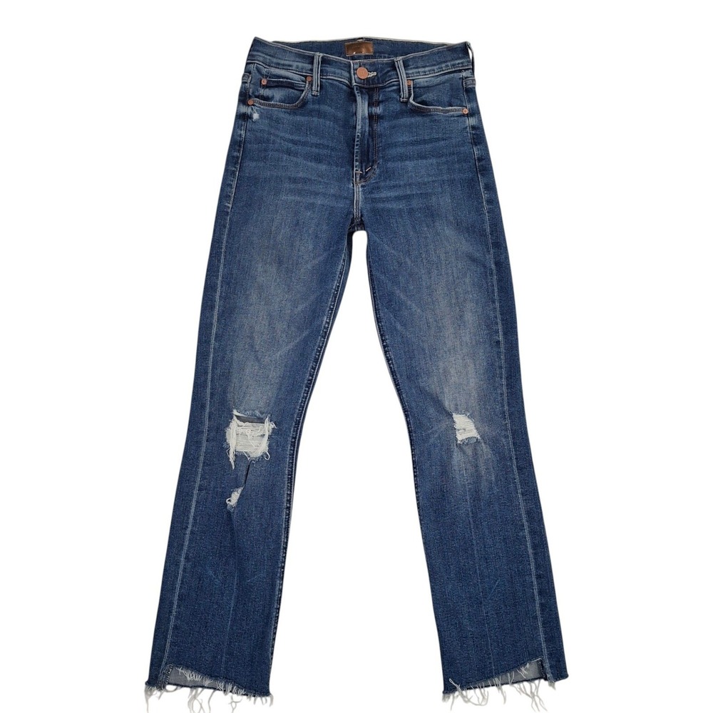 Mother The Mid Rise Dazzler Ankle Step Fray Jeans Women's 25 Skipping On Coals